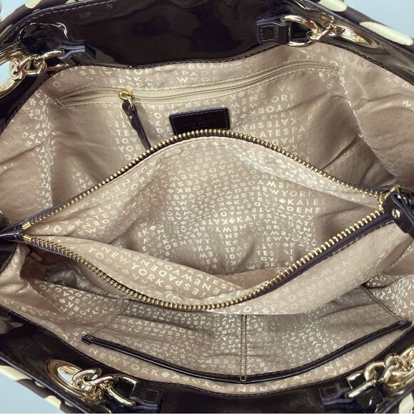 Kate Spade New York Animal Print Nylon Shoulderbag Silver Chain Black/Cream - Picture 6 of 10